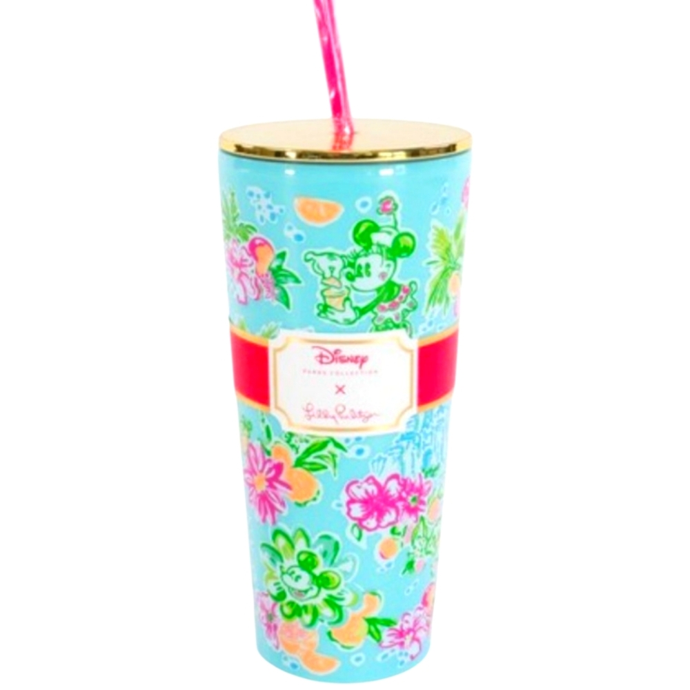 NWT Lilly Pulitzer x Disney Tumbler with Straw – Mickey & Minnie Tropical Print